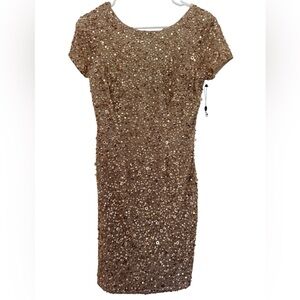 NWT ADRIANNA PAPELL Gold Cocktail Sequins Dress Women 6P 6 Petite